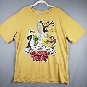 Looney Tunes Size XXL Graphic Tee Shirt Yellow‎ Thats All Folks Taz Marvin Bugs